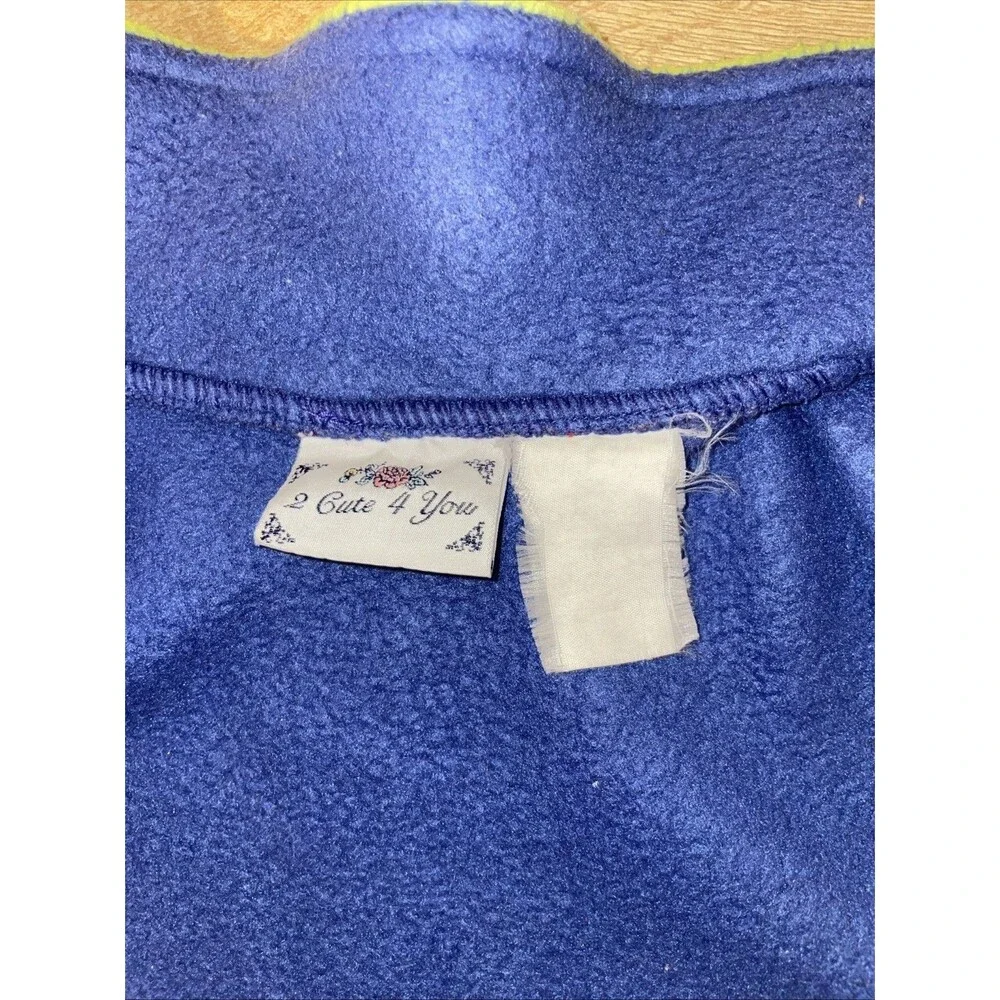 2 Cute 4 You Fleece Jacket Toddler Blue Peplum Flower Buttons Vintage 90s 2T